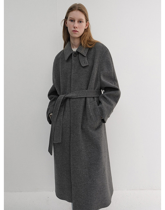 던스트 UNISEX BELTED CASHMERE MAC COAT MELANGE GREY_M_UDCO6D123G2 그레이 착용컷