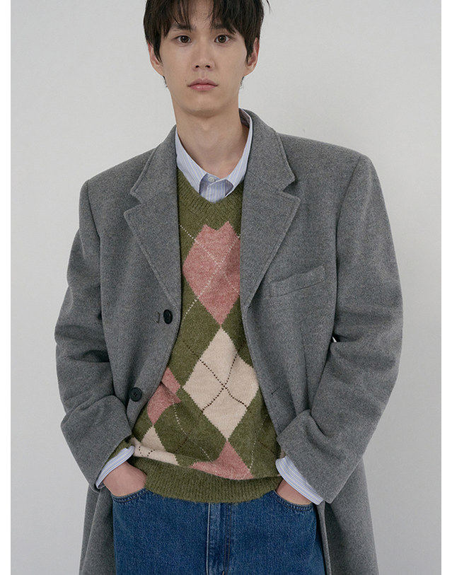 던스트 UNISEX 2-WAY 3 BUTTON CASHMERE COAT MELANGE GREY_M_UDCO6D121G2 그레이 착용컷