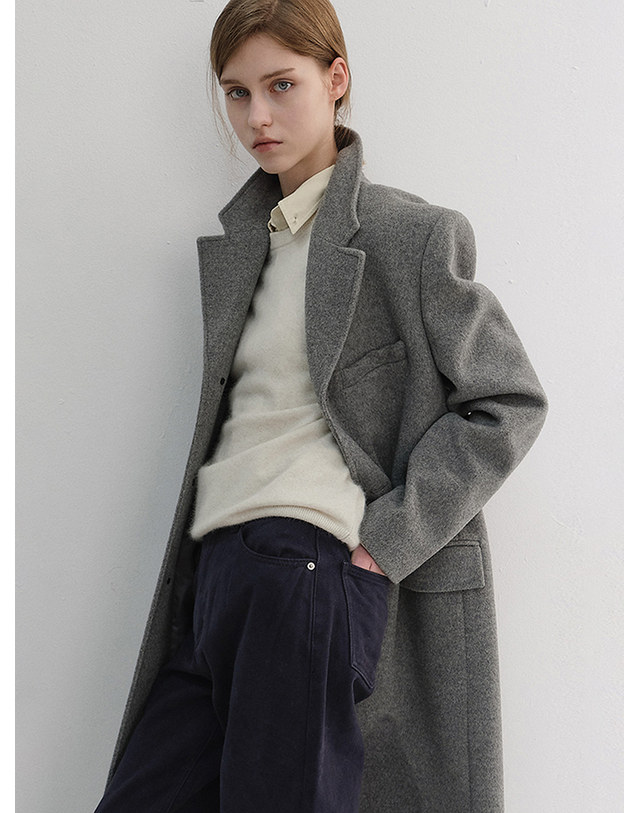 던스트 UNISEX 2-WAY 3 BUTTON CASHMERE COAT MELANGE GREY_M_UDCO6D121G2 그레이 착용컷