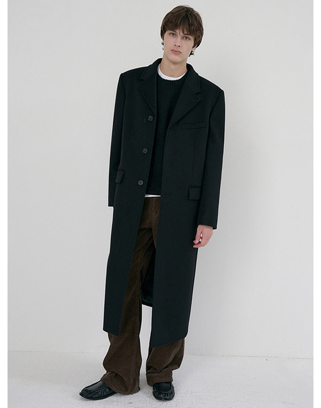 던스트 UNISEX 2-WAY 3 BUTTON CASHMERE COAT BLACK_M_UDCO6D121BK 블랙 착용컷