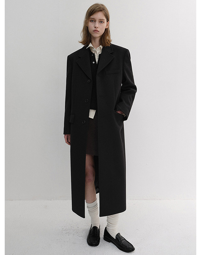 던스트 UNISEX 2-WAY 3 BUTTON CASHMERE COAT BLACK_M_UDCO6D121BK 블랙 착용컷
