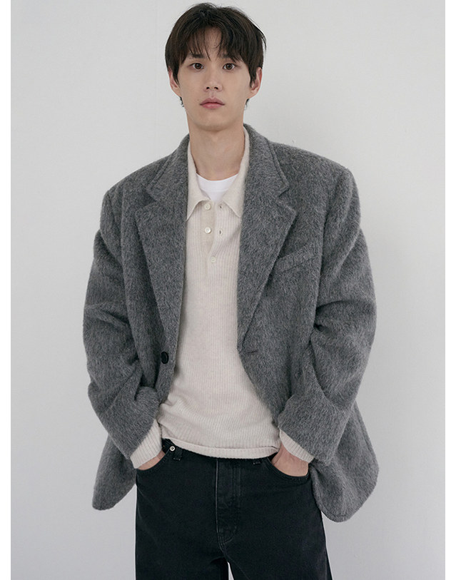 던스트 UNISEX ALPACA BLAZER COAT MELANGE GREY_M_UDJA6D123G2 그레이 착용컷