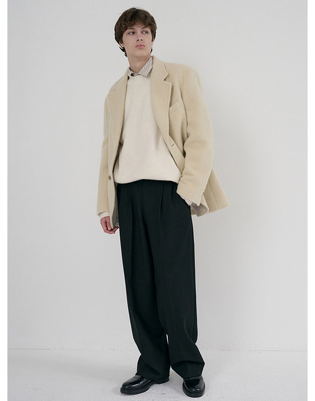 던스트 UNISEX ALPACA BLAZER COAT BUTTER BEIGE_M_UDJA6D123Y1 노랑 착용컷