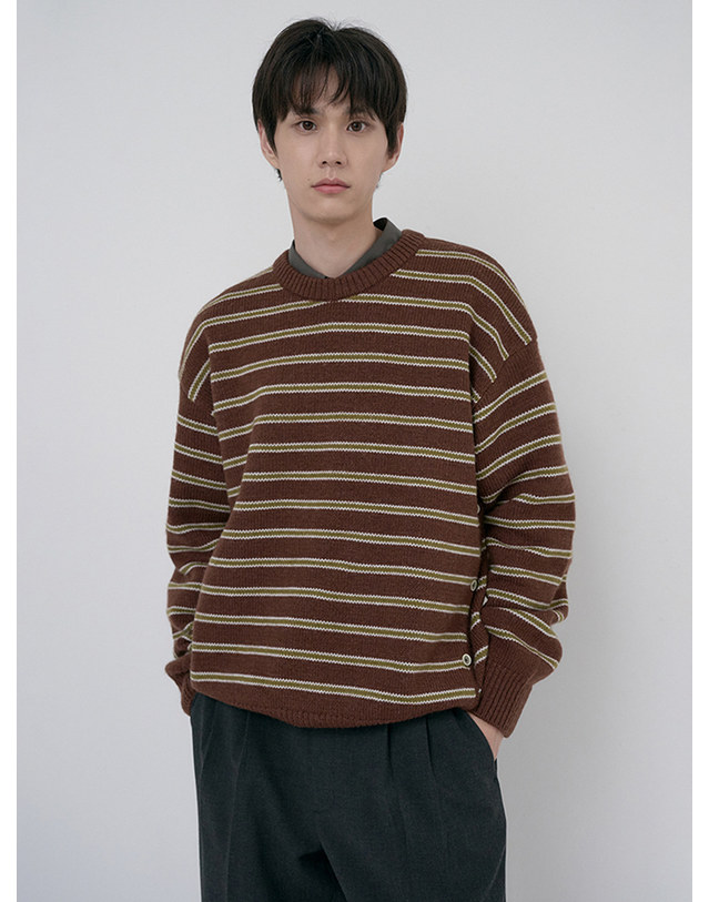 던스트 UNISEX STRIPED CHUNKY SWEATER BROWN_UDSW6D138W2 브라운 착용컷