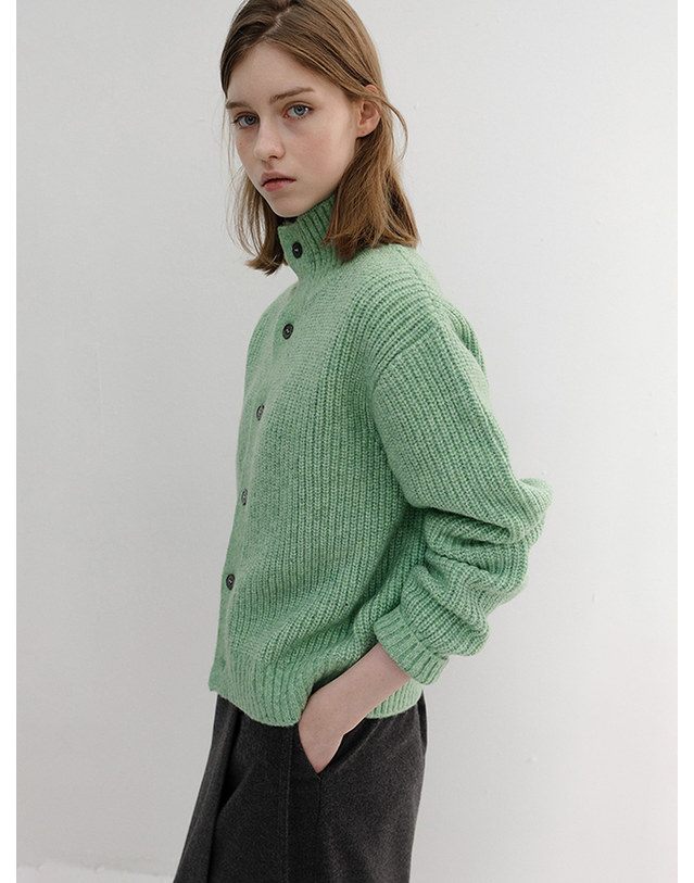 던스트 UNISEX HIGH NECK BUTTON CARDIGAN SOFT GREEN_UDSW6D122E1 그린 착용컷