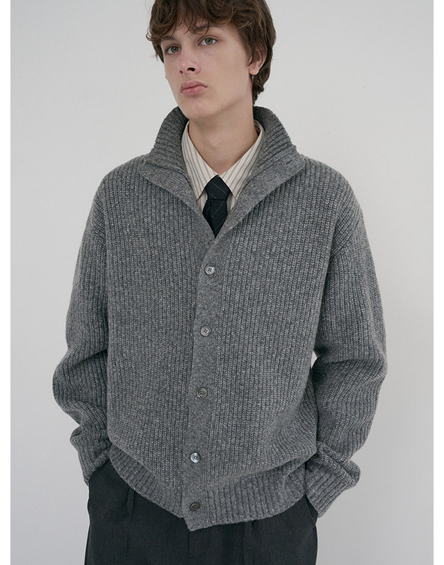던스트 UNISEX HIGH NECK BUTTON CARDIGAN MELANGE GREY_UDSW6D122G2 그레이 착용컷