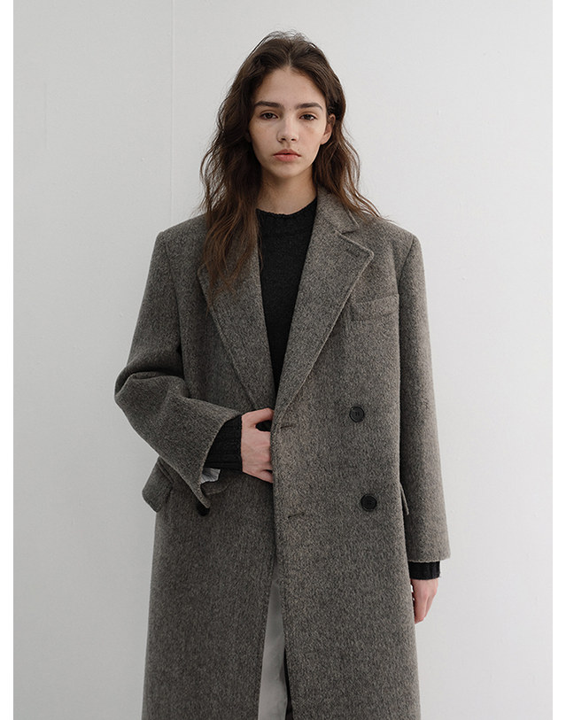 던스트 UNISEX LOOSE DOUBLE-BREASTED COAT GREY HERRINGBONE_UDCO6D127G2 그레이 착용컷