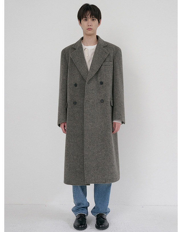 던스트 UNISEX LOOSE DOUBLE-BREASTED COAT GREY HERRINGBONE_UDCO6D127G2 그레이 착용컷