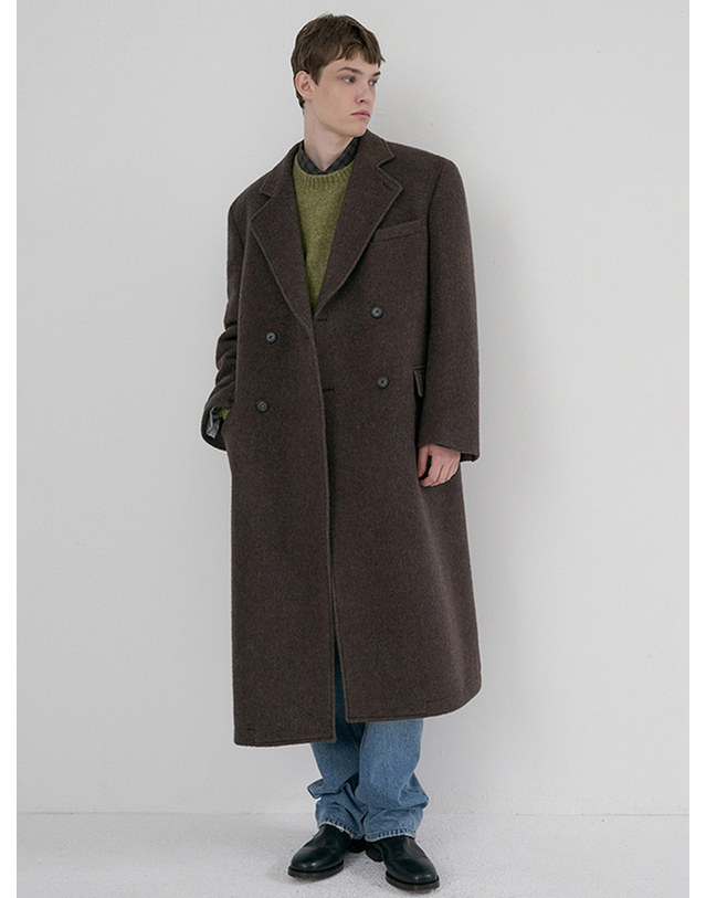 던스트 UNISEX LOOSE DOUBLE-BREASTED COAT BROWN MELANGE_UDCO6D127W3 브라운 착용컷