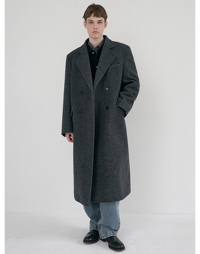 던스트 UNISEX LOOSE DOUBLE-BREASTED COAT CHARCOAL MELANGE_UDCO6D127CG 그레이 착용컷