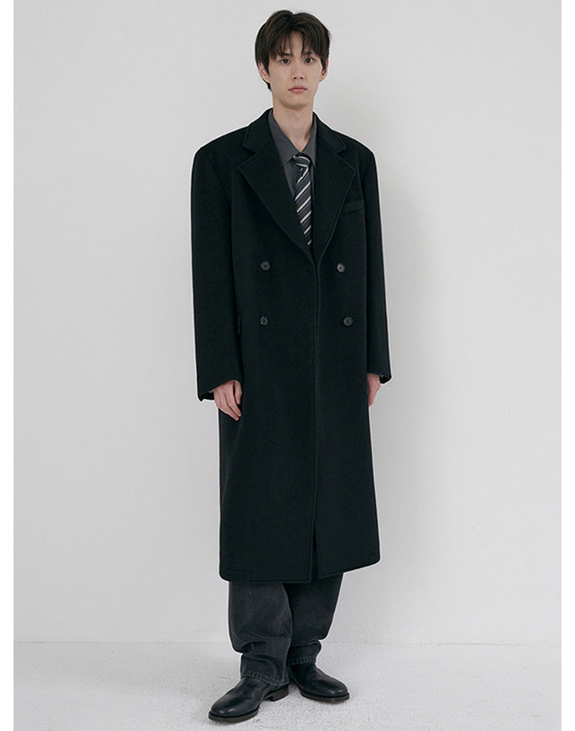 던스트 UNISEX LOOSE DOUBLE-BREASTED COAT BLACK_UDCO6D127BK 블랙 착용컷