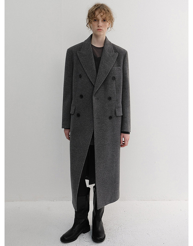 던스트 UNISEX TAILORED DOUBLE-BREASTED CASHMERE COAT MELANGE GREY_UDCO6D125G2 그레이 착용컷