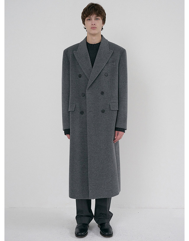 던스트 UNISEX TAILORED DOUBLE-BREASTED CASHMERE COAT MELANGE GREY_UDCO6D125G2 그레이 착용컷