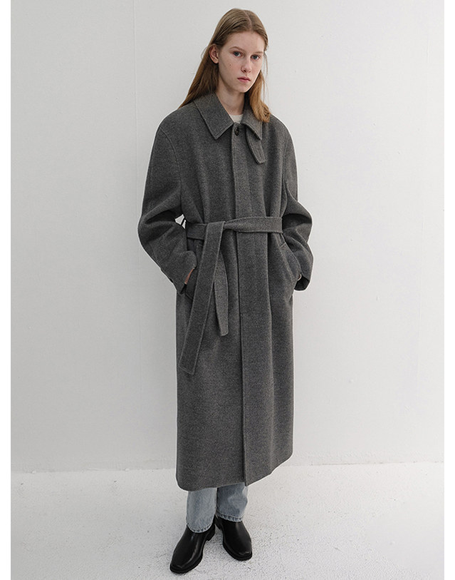 던스트 UNISEX BELTED CASHMERE MAC COAT MELANGE GREY_UDCO6D123G2 그레이 착용컷