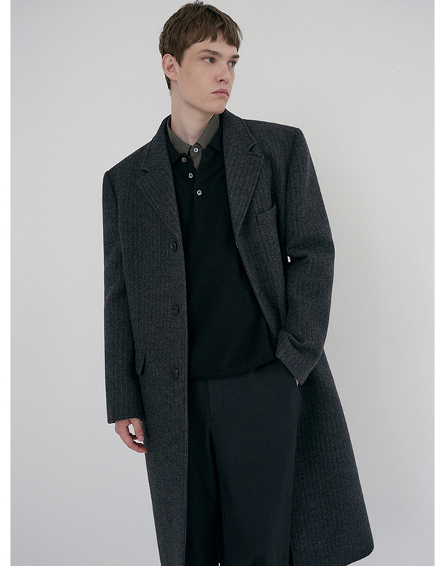 던스트 UNISEX 2-WAY 3 BUTTON COAT GREY STRIPE_UDCO6D121G3 그레이 착용컷