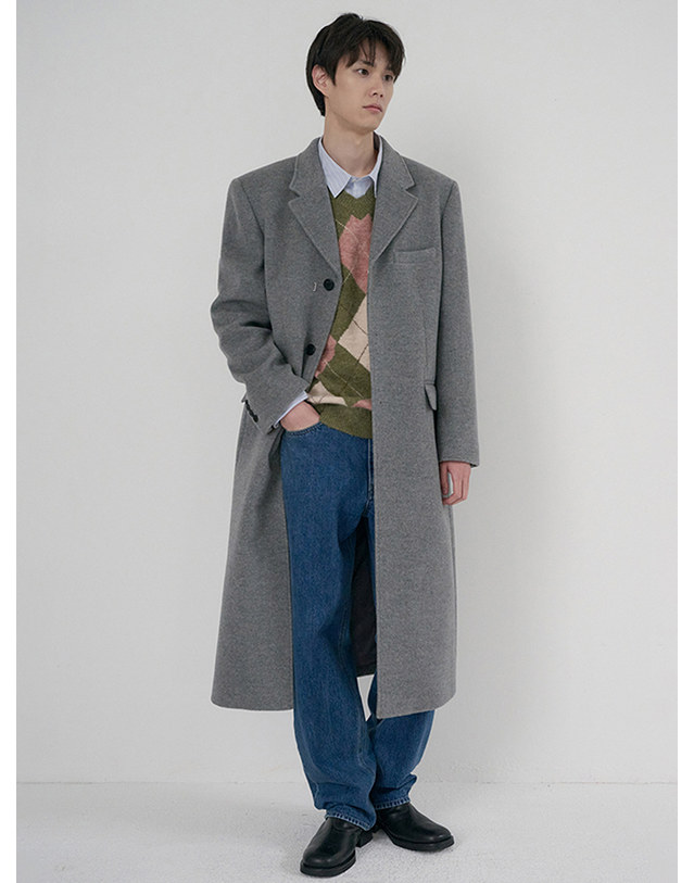 던스트 UNISEX 2-WAY 3 BUTTON CASHMERE COAT MELANGE GREY_UDCO6D121G2 그레이 착용컷