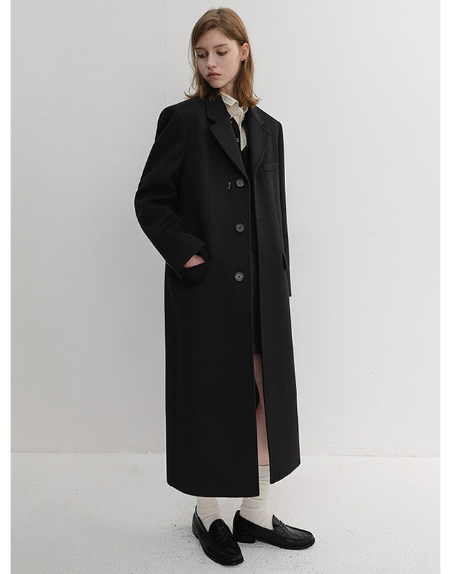 던스트 UNISEX 2-WAY 3 BUTTON CASHMERE COAT BLACK_UDCO6D121BK 블랙 착용컷
