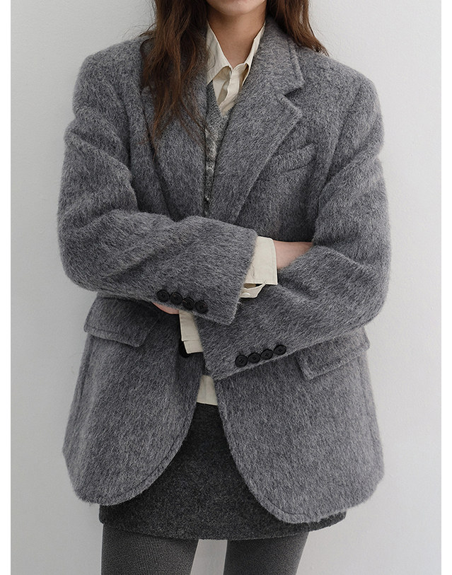 던스트 UNISEX ALPACA BLAZER COAT MELANGE GREY_UDJA6D123G2 그레이 착용컷