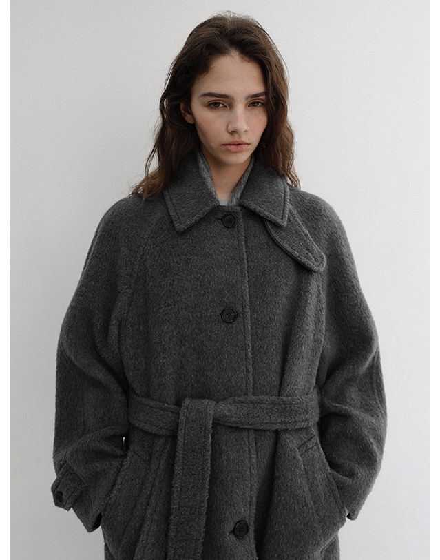 던스트 BELTED HALF COAT CHARCOAL GREY_UDCO6D222CG 그레이 착용컷