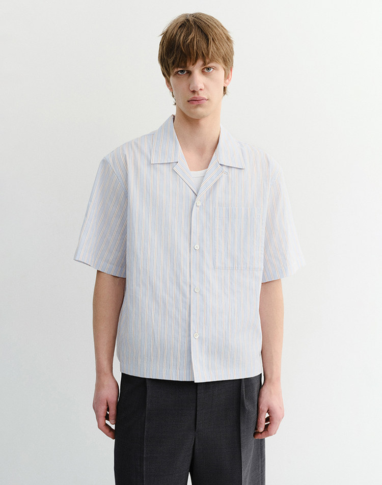 [던스트] CROPPED OPEN COLLARED STRIPED SHIRT BEIGE STRIPE_M_UDSH6B321I2