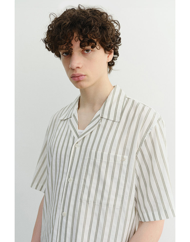 [던스트] CROPPED OPEN COLLARED STRIPED SHIRT GREEN STRIPE_M_UDSH6B321E2