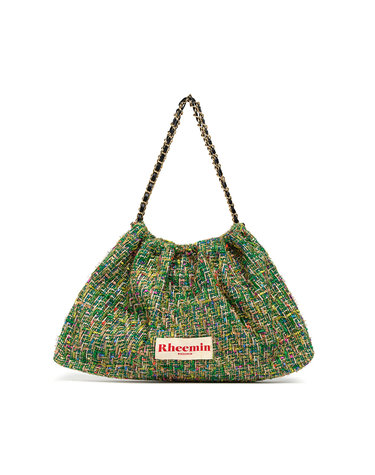 TWEED MUFFY wide chain bag - GREEN