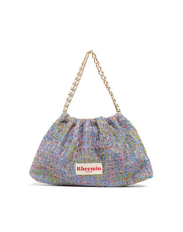TWEED MUFFY wide chain bag - SKY BLUE