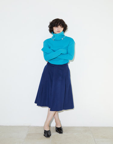 Wool Cash Long Skirts - cobalt blue