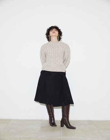 Wool Cash Long Skirts - black