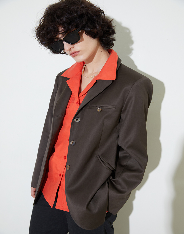 온센느 Marin Shirts - red orange 착용컷