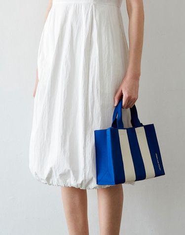 LPK Lattice Knit Tote Bag M Stripe Ivory on Blue