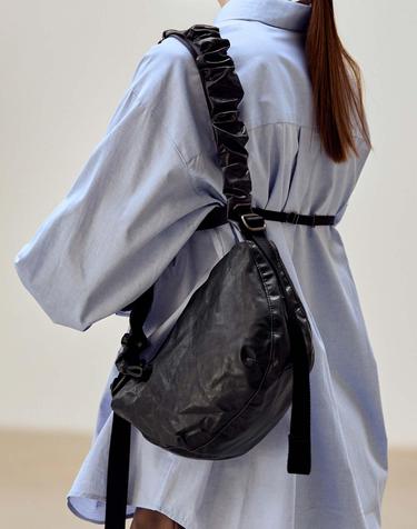 Daily Shirring Bag S_Faux Leather Roast Black