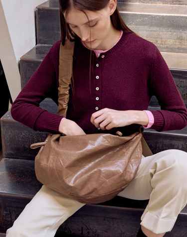 Daily Shirring Bag M_Faux Leather Mocha Brown