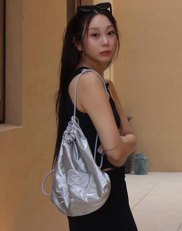 Sleek String Backpack Hello Kitty Silver