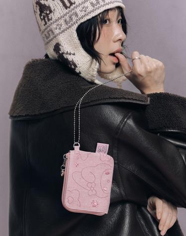 Denim Keyring Card Wallet My Melody Washed Pink