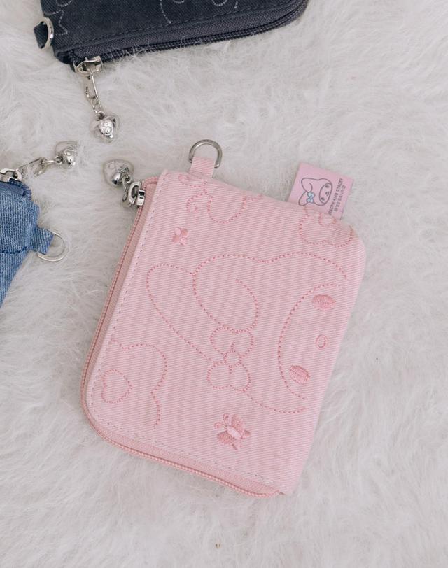조셉앤스테이시 Denim Keyring Card Wallet My Melody Washed Pink 착용컷