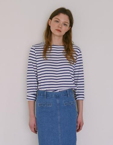 Cropped boat neck t-shirt (blue)