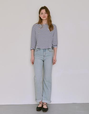 Cropped boat neck t-shirt (navy)