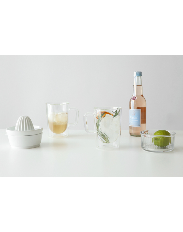카모메키친 피오르 내열 이중유리컵 330ml 홈카페 맥주잔 착용컷