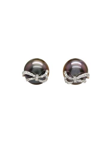 [TARIMACOI] 흑진주 리본 귀걸이 Black Pearl Ribbon Earrings