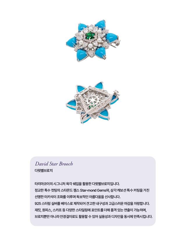 타리 마코이 다윗별 브로치 착용컷