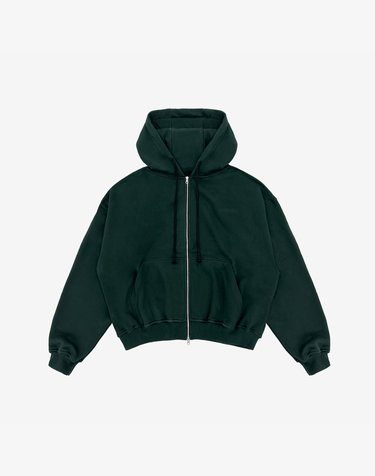 Oversized Full Zip Hoodie - Forest Green