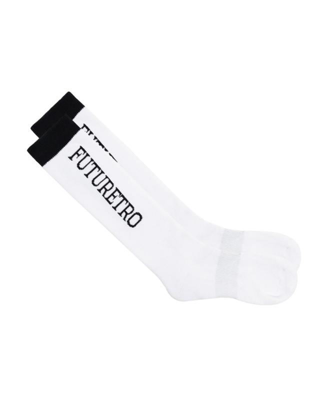 퓨처레트로 (UNISEX) FLOW KNEE SOCKS 화이트 착용컷