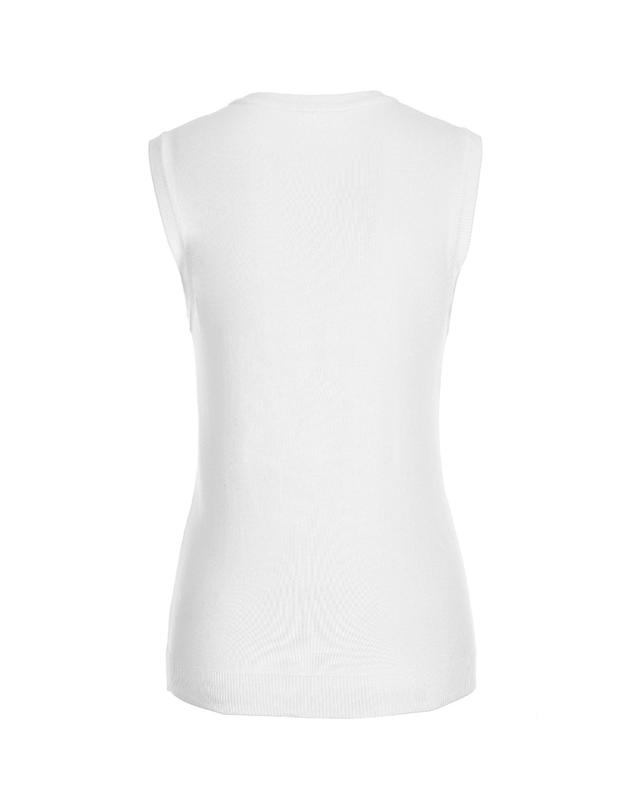 퓨처레트로 (UNISEX) CONTRAST AGAILE INTARSIA VEST / WOMEN 화이트 착용컷