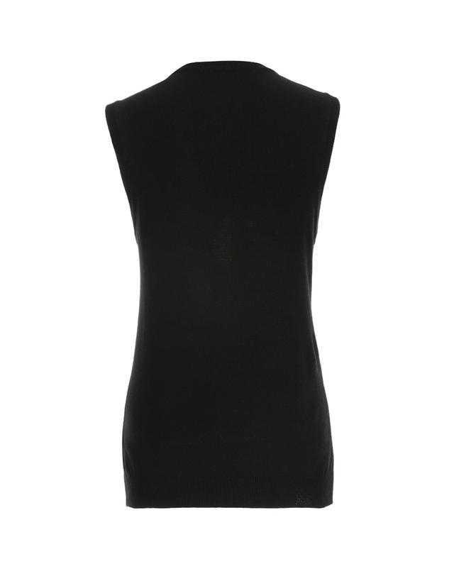 퓨처레트로 (UNISEX) CONTRAST AGAILE INTARSIA VEST / WOMEN 블랙 착용컷