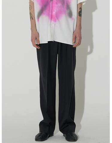 Two Tuck Long Wide Trousers(Italy wool)(Black)