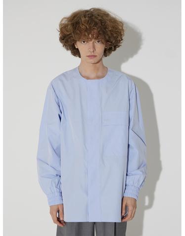 Collarless Big Pocket Shirt(Sky blue)