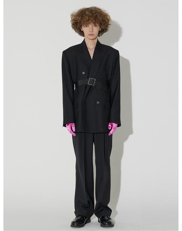 밀린 Two Tuck Long Wide Trousers(Italy wool)(Black) 착용컷