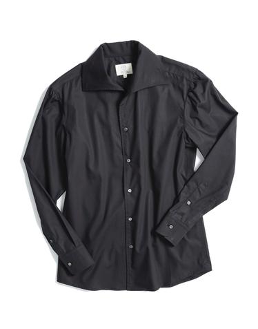 One-piece collar shirring shirt (Black)