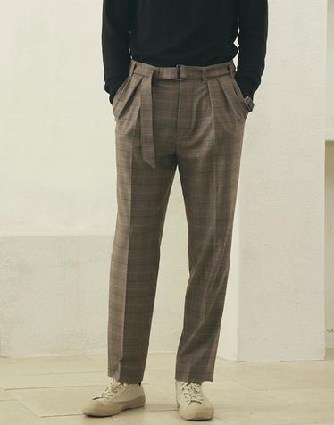 필시크 TWO TUCK BLETED PANT (Brown check)